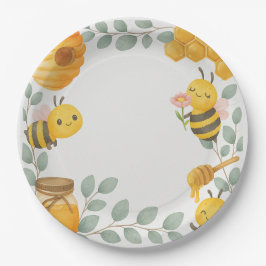 Prato De Papel Mommy to Bee Baby Shower Paper Plates