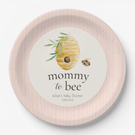 Prato De Papel Mommy To Bee Striped Blush Pink Girl Baby Shower 