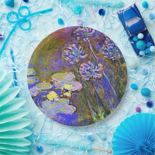 Prato De Papel Monet - Lírios de Água e Agapanthus (Festa)