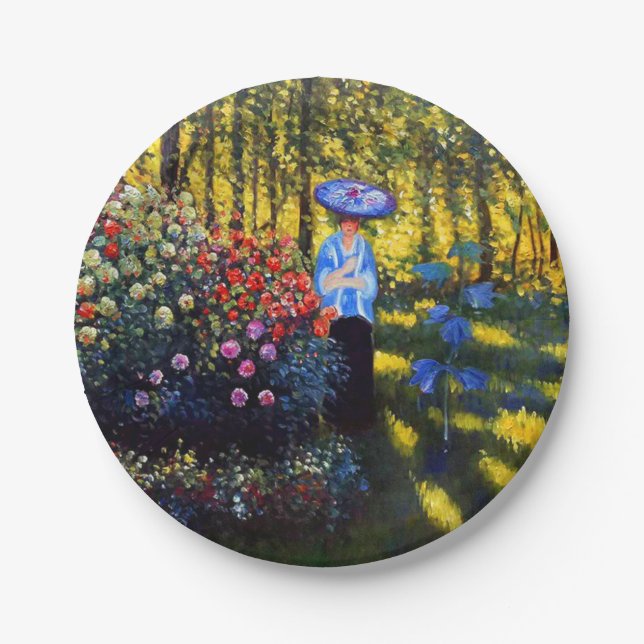 Prato De Papel Monet Woman com Parasol no Jardim (Frente)