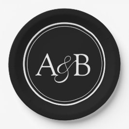 Prato De Papel Monogram and Ampersand Couple's Black and White