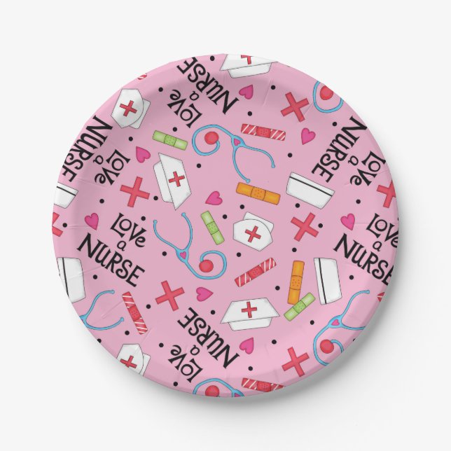 Prato De Papel Monograma Ama Enfermeira Branca (Frente)
