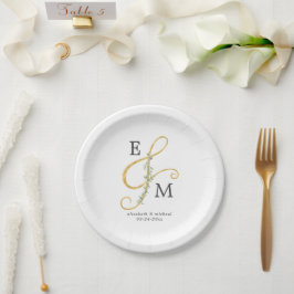 Prato De Papel Monograma Ampersand Eucalyptus Greenery Casamento