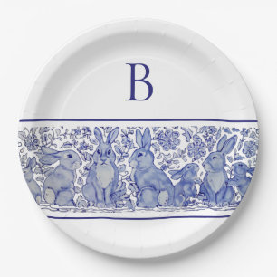 Prato De Papel Monograma Blue Rabbit Animal Whimy Custom