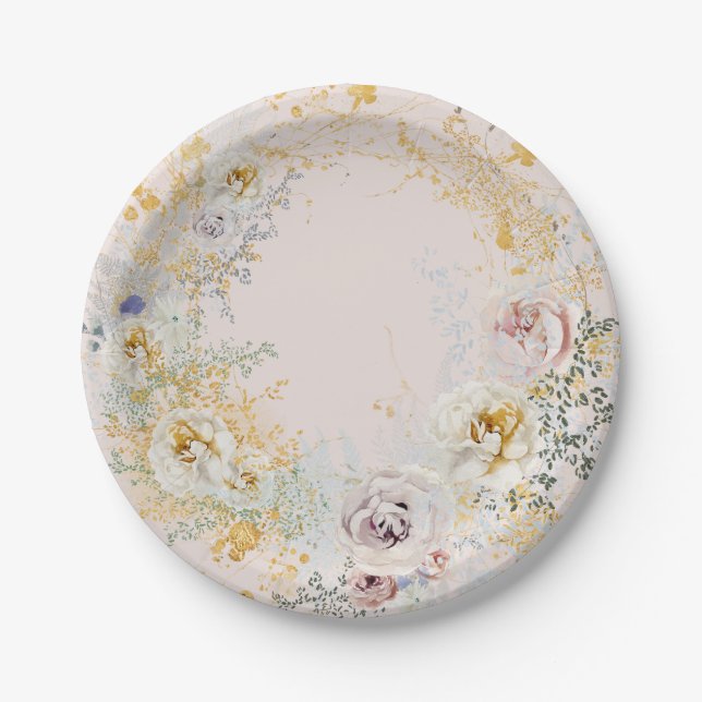 Prato De Papel monograma botânico branco-chá de fraldas (Frente)