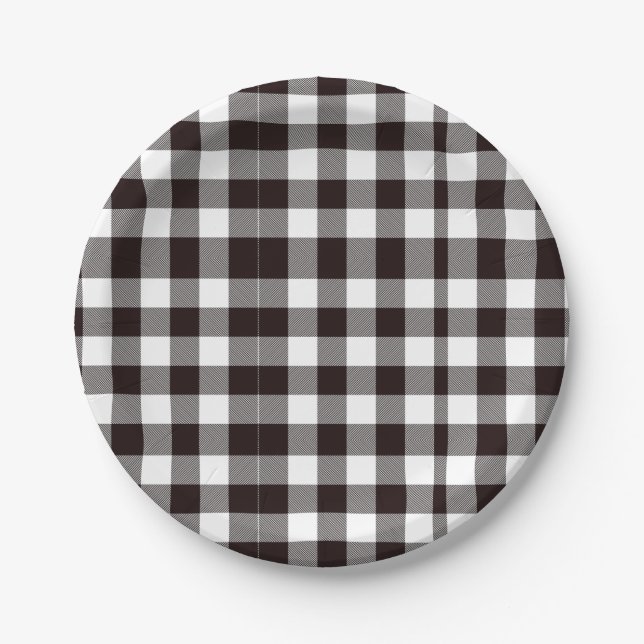 Prato De Papel Monograma - Castanho e Xadrez Brancos Russos (Frente)
