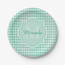 Monograma Chic Mint Green Houndstooth Com Nome