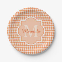 Monograma Chic Orange Houndstooth com Nome