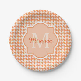 Prato De Papel Monograma Chic Orange Houndstooth com Nome