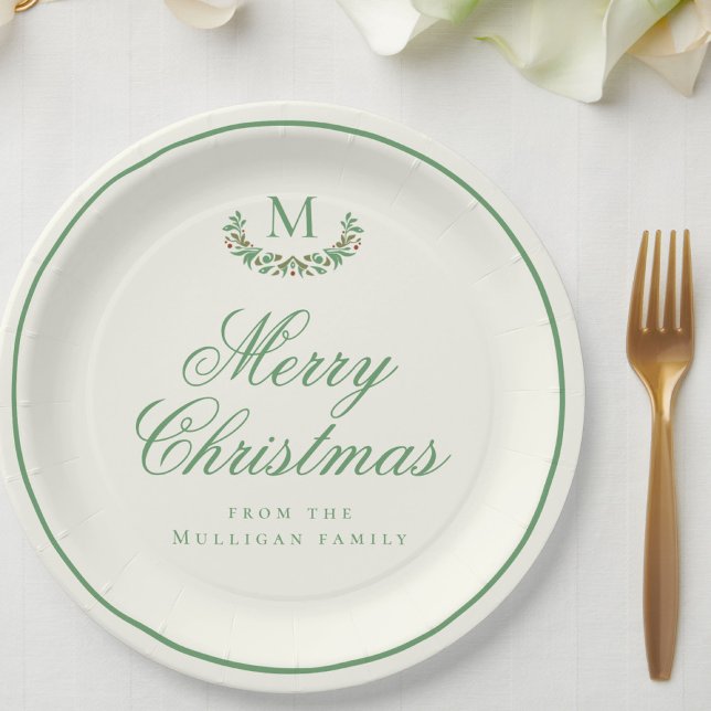 Prato De Papel Monograma clássico da família natalícia (Criador carregado)