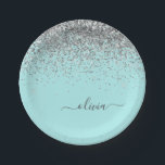 Prato De Papel Monograma da Garota Azul-Teal Negra<br><div class="desc">Nome do Monograma e Placas Iniciais do Frente Azul de Prata e Azul de Aqua Isto faz o doce e perfeito aniversário de 16 anos,  casamento,  chá de panela,  aniversário,  chá de fraldas ou festa de solteira presente para alguém que ama luxo de luxo e estilos quíticos.</div>