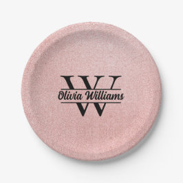 Prato De Papel Monograma da rosa Dourada Glitter | Girly Modern S