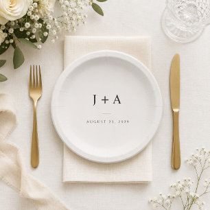 Prato De Papel Monograma de Cama de Papel para Casamento Minimali
