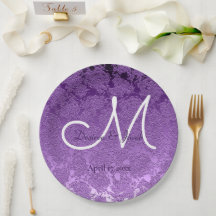 Monograma de Casamento Branco Roxo-Lavanda Elegant