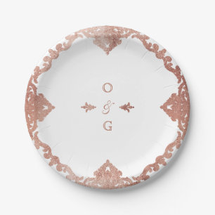 Prato De Papel Monograma de casamento vintage ornamentado elegant