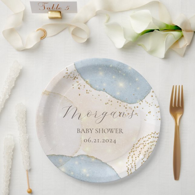 Prato De Papel Monograma de Chá de fraldas de Abstrato com brilho (Casamento)