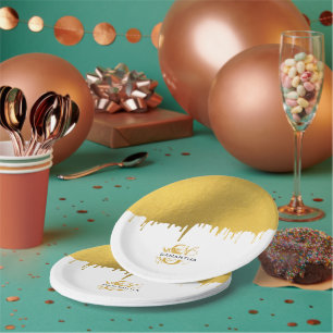 Prato De Papel Monograma de Drives Metálicos Dourados Trendy