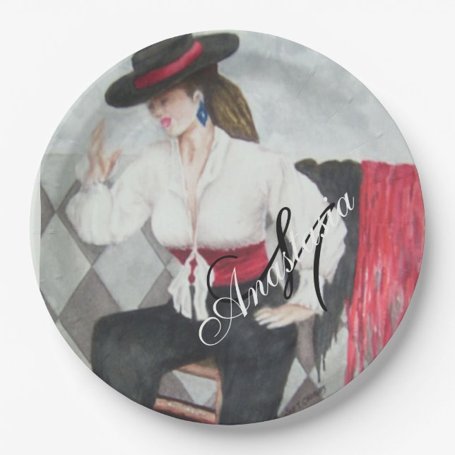 PRATO DE PAPEL MONOGRAMA DE FESTA NEGRA E BRANCA (Frente)