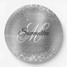 Monograma de Glitter de Faux Prata Feminino em Fol