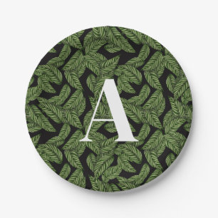 Prato De Papel Monograma de Impressão de Planta de Folha Tropical