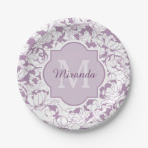 Monograma De Rapariga Floral Roxo Moderno Com Nome