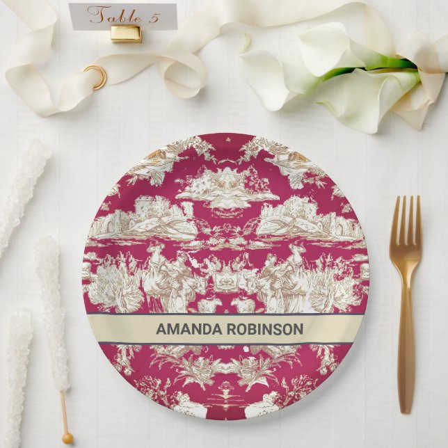 Prato De Papel Monograma do lago vermelho legado de jouy (Casamento)