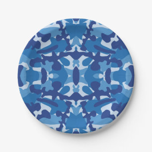 Prato De Papel Monograma do Padrão do Exército Azul Camo