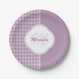 Prato De Papel Monograma e Nome bonito Pastel Purple Houndstooth