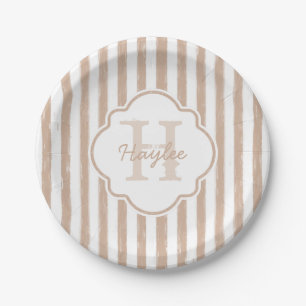 Prato De Papel Monograma e Nome das Stripes Pintadas com pré-dis