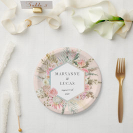 Prato De Papel Monograma Floral Elegante Bohemian