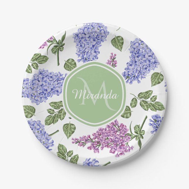 Prato De Papel Monograma Lilás Lavanda (Frente)