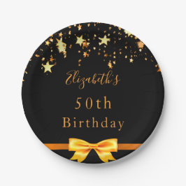 Prato De Papel Monograma moderno das estrelas douradas festas de