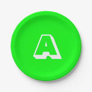 Prato De Papel Monograma personalizado branco verde-neon legal in