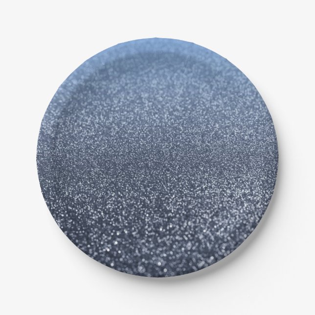 Prato De Papel Monograma personalizado brilho azul de brilho da v (Frente)