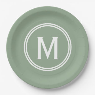 Prato De Papel Monograma Personalizado de Arredondar Verde da Mod