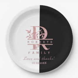 Prato De Papel Monograma Personalizado de Divisão Dourada do Rosa