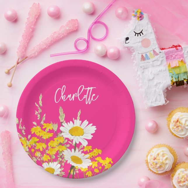 Prato De Papel Monograma Personalizado de Flores Selvagens Modern (Festa)