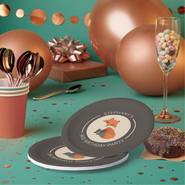 Prato De Papel Monograma personalizado de ilustração da raposa ve (Múltiplo)