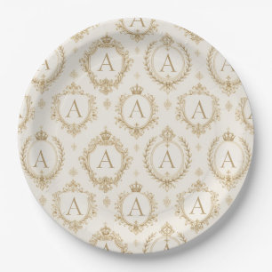 Prato De Papel Monograma Personalizado Dourado Barroco Real Luxo