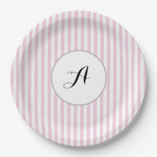 Prato De Papel Monograma Personalizado Listra Rosa Parisiense