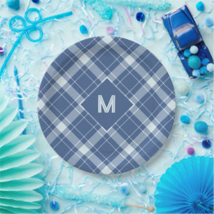 Prato De Papel Monograma Personalizado Xadrez / Padrão Tartan
