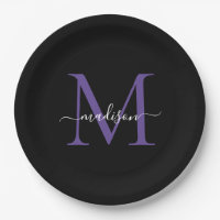Monograma Roxo Violeta Moderno Elegante Script