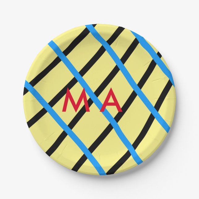 Prato De Papel Monograma simples adicione seu nome letra homem mi (Frente)