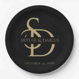 Prato De Papel Monograma Simples De Casamento Personalizado Com N