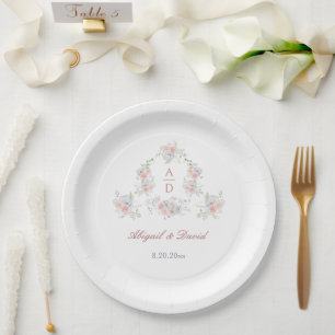 Prato De Papel Monogramas de casamentos de pastel Peonies