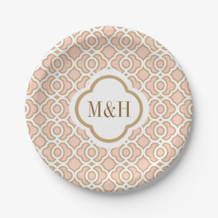 Prato De Papel Monogrammed Blush e Dourado casamento marroquino