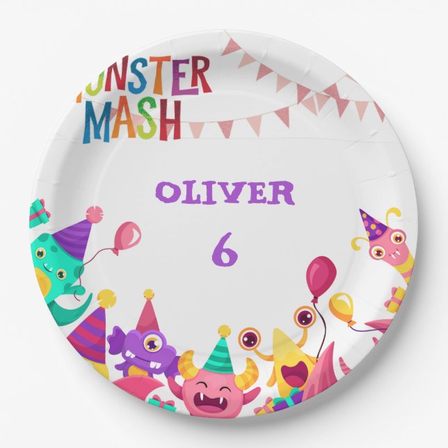 Prato De Papel Monster Mash Paper Plates - Kids Birthday Party (Frente)