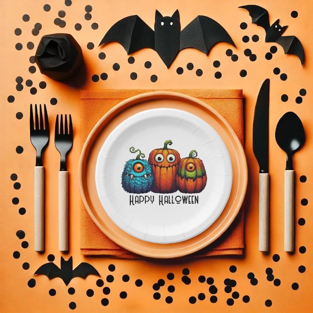 Prato De Papel Monster Pumkins (A not so scary Halloween for the kids!)