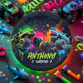 Prato De Papel Monster Truck Shark Birthday Paper Plates