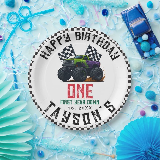 Prato De Papel Monster Trucks 1st Birthday Vroom Party (Festa)